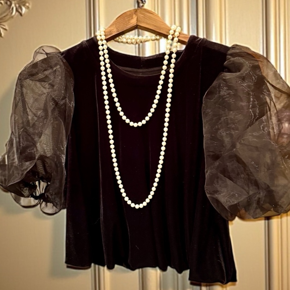 Maeve by Anthropologie Velvet Puff Sleeve Top